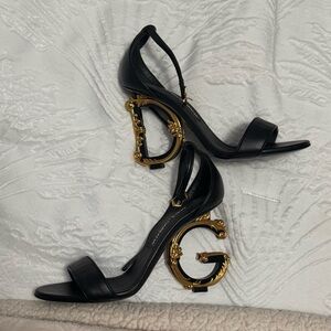 Dolce & Gabbana Leather Barocco Heel Sandals
